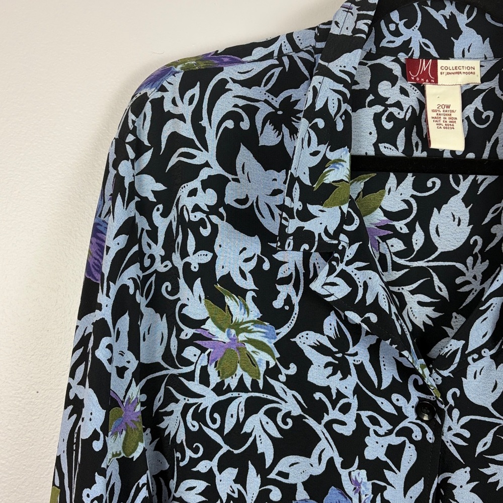 JM Collection Floral Button Front Blouse Black Purple Plus Size 20W Short Sleeve - Picture 5 of 13